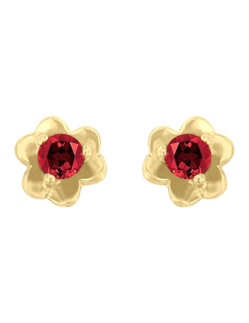 Aretes redondos Fascinare Fleur de oro con acabado brillante rubí