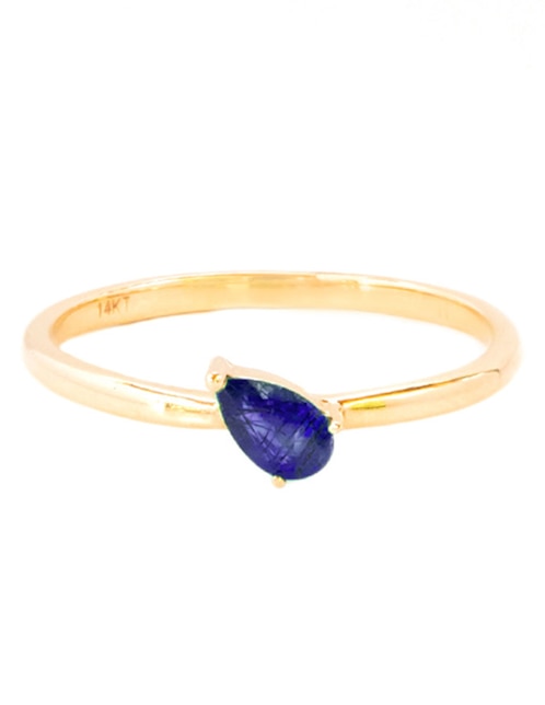 Anillo de pera Pear 14 k de oro amarillo zafiro pulido 1