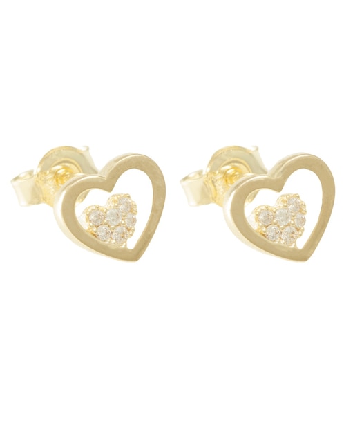 Broqueles de corazón de oro con acabado pavé zirconia 1