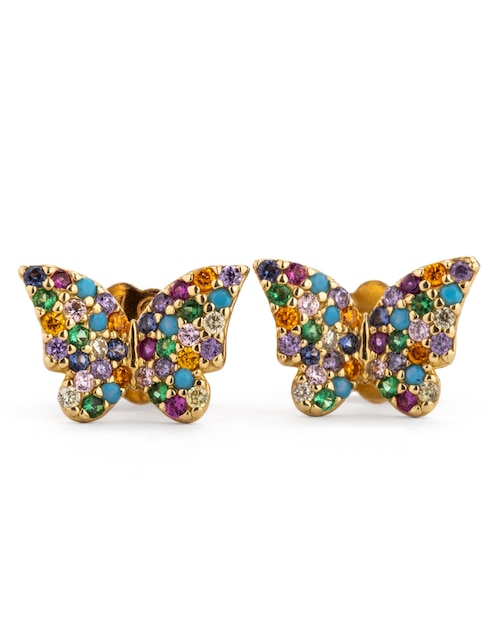 Broqueles de mariposa de oro con acabado brillante circonita 1