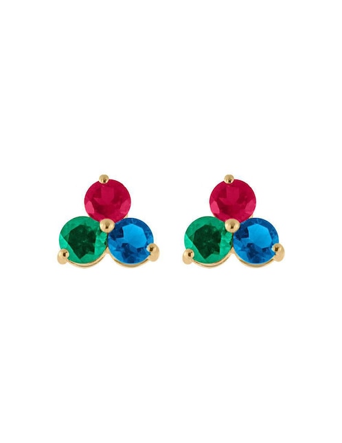 FASCINARE Aretes triangulares Fascinare Danae de oro con acabado brillante rubí y zafiro