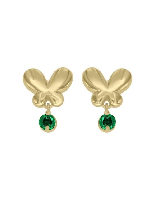 Broqueles de mariposa Fascinare Flutur de oro con acabado brillante esmeralda
