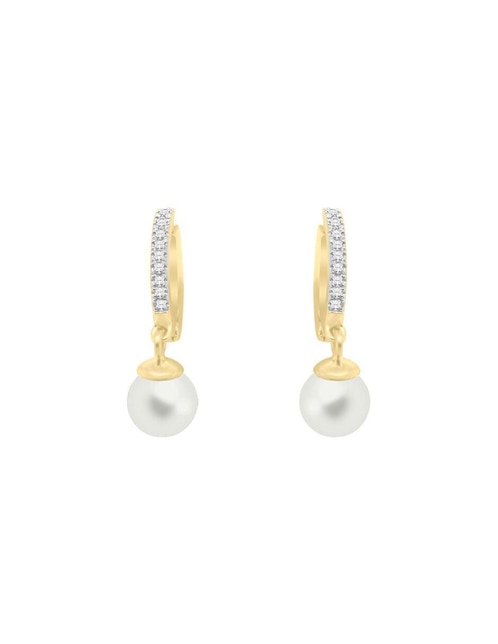 Aretes redondos Klamore Moly de oro con acabado brillante perla y diamante