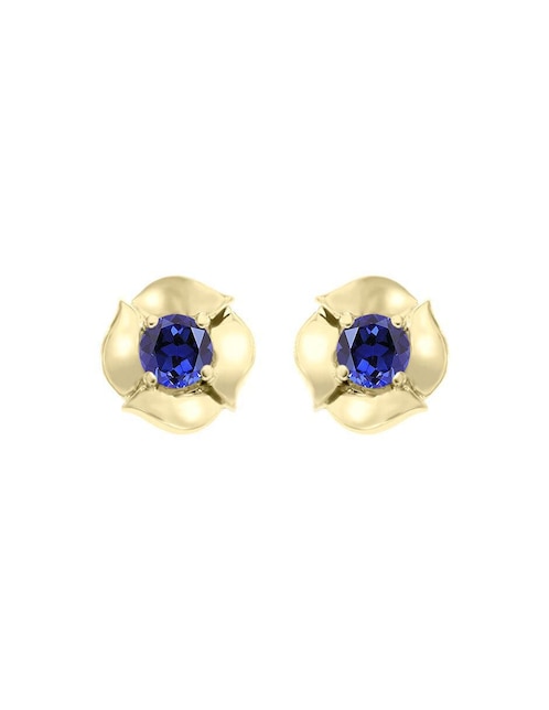 Broqueles de flor Fascinare Alina de oro con acabado brillante zafiro