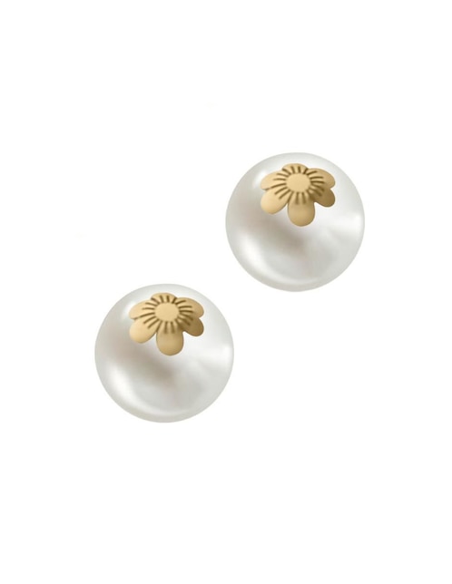 Aretes redondos Fianelli Flory de oro con acabado brillante perla