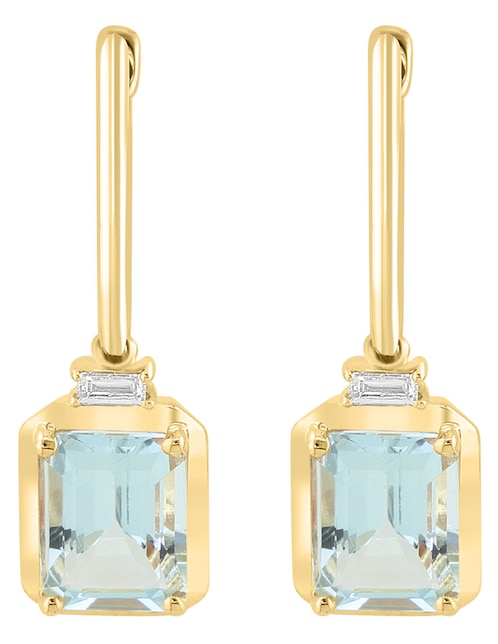 Aretes cuadrados Effy Aquarius de oro con acabado brillante diamante y aguamarina