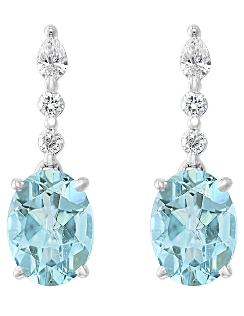 Aretes Effy Aquarius de oro con acabado brillante diamante y aguamarina
