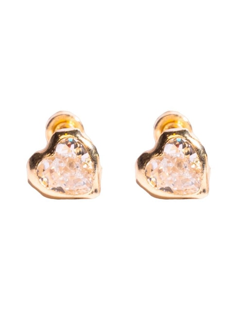 Broqueles de corazón Mancini de oro con acabado brillante zirconia