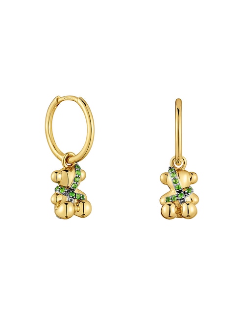 Aretes de aro de oso Tous Lligat de plata P 925 con acabado baño de oro cromodiópsido