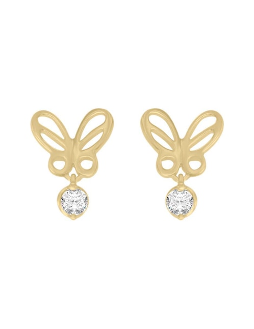 Aretes de mariposa de oro amarillo con acabado brillante diamante 1