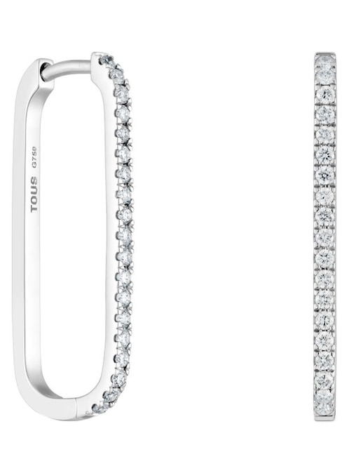 Aretes de aro ovalados Tous Les Classiques de oro blanco con acabado pavé diamante