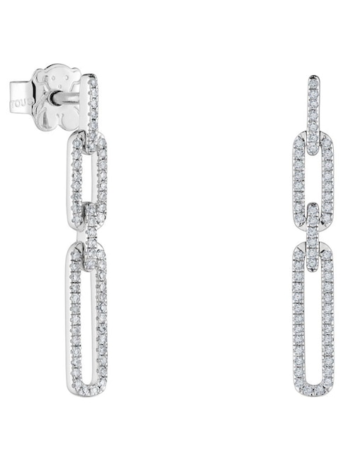 Aretes ovalados Tous Les Classiques de oro blanco con acabado brillante diamante