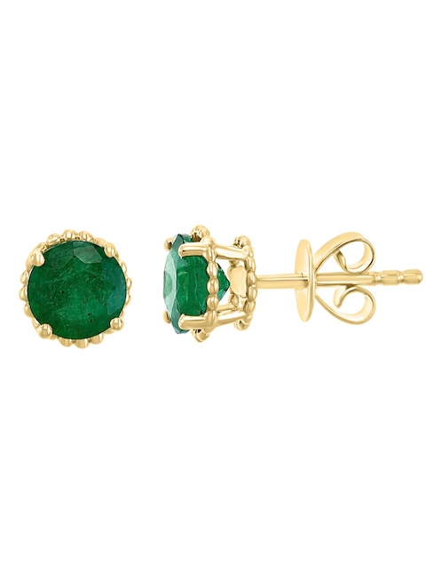 Broqueles de oro 14 K con acabado liso esmeralda 1