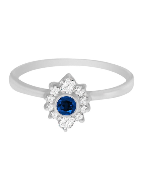 Anillo Fascinare Finea 14 k de oro blanco zafiro y diamante brillante