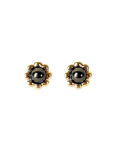 Broqueles de flor Mancini de oro con acabado brillante ónix