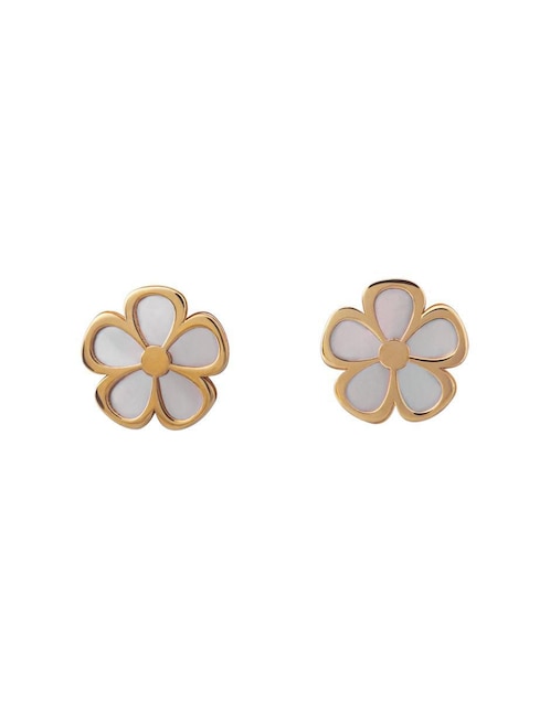 Broqueles de flor Giallo Exclusiva de oro con acabado espejo madre perla