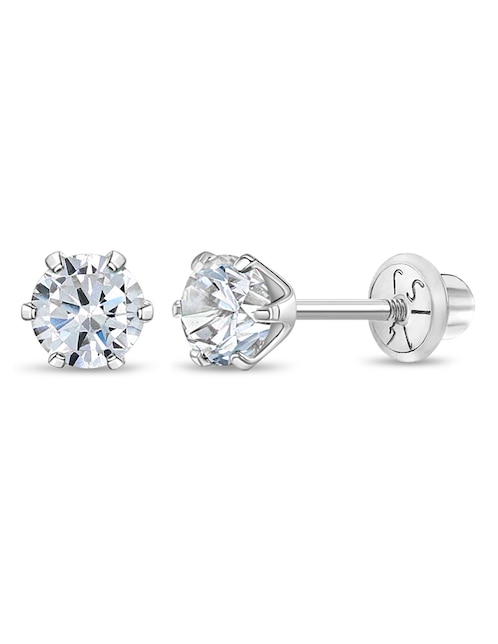 Broqueles redondos de oro blanco con acabado brillante zirconia 1