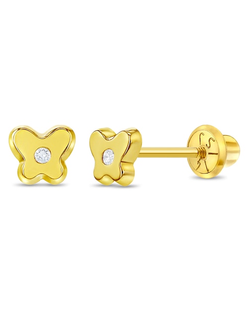 Broqueles de mariposa de oro amarillo con acabado brillante zirconia cúbica 1