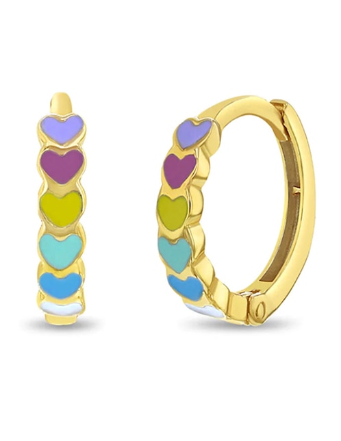 Aretes de aro de corazón de oro amarillo con acabado brillante 1