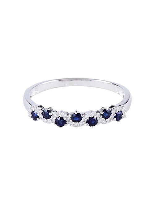 Anillo 14 k de oro blanco zafiro y diamante pavé 1