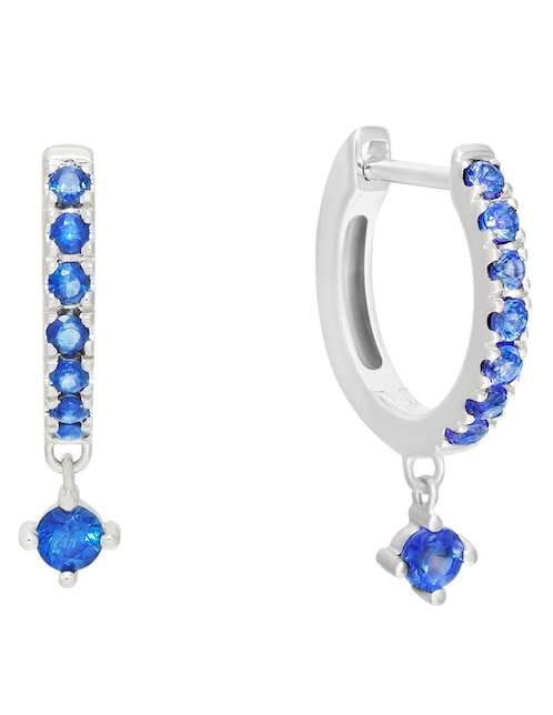 Aretes de aro de oro blanco 14 K con acabado pavé zafiro 1