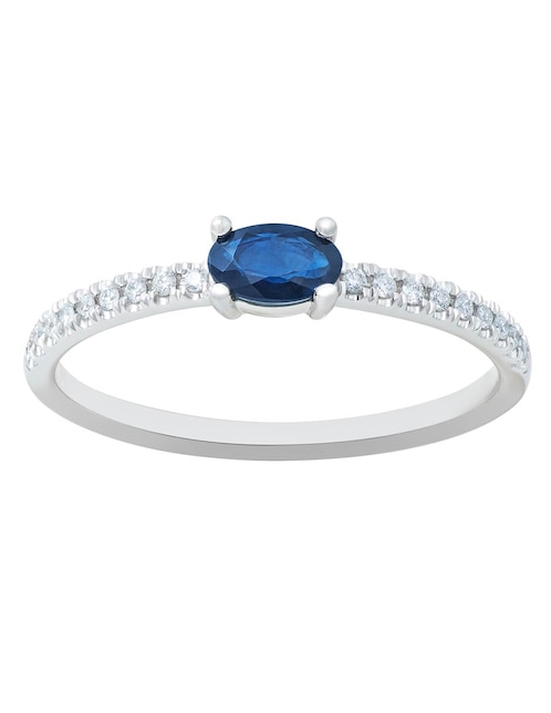 Anillo ovalado 14 k de oro blanco zafiro pavé 1