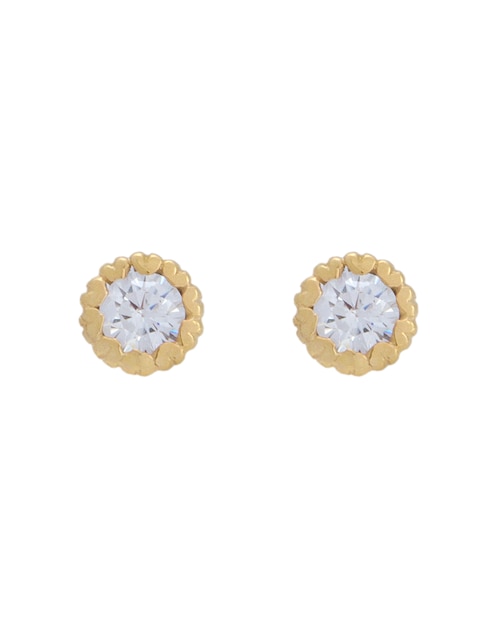 Broqueles redondos Roca de oro con acabado brillante zirconia