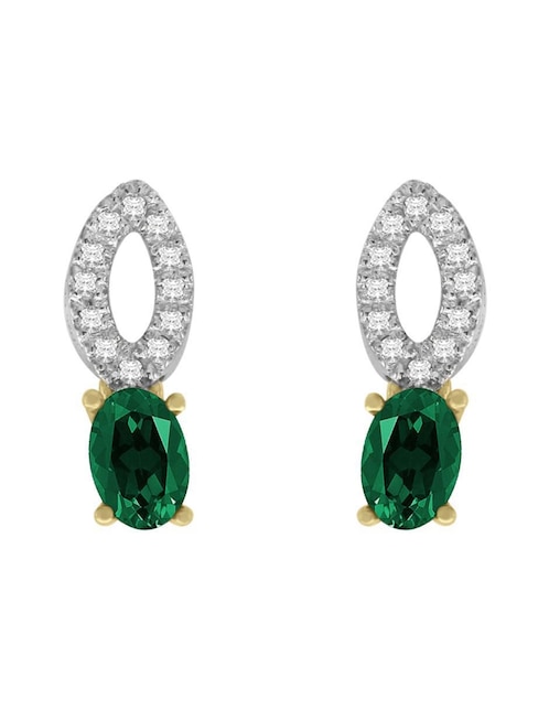 Aretes ovalados Fascinare Noa de oro con acabado pavé esmeralda y diamante