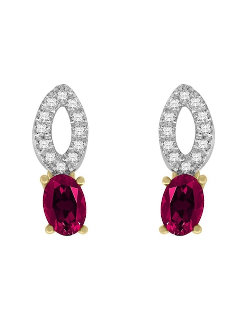 Aretes ovalados Fascinare Ventus de oro con acabado pavé rubí y diamante