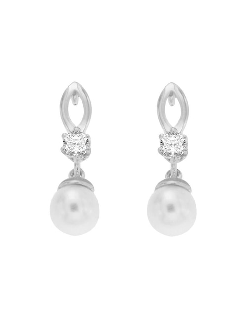 Aretes Tania de oro con acabado brillante perla y diamante 1