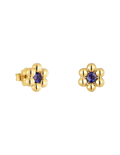 Aretes de flor Tous Sugar Party de plata 18 K con acabado baño de oro iolita
