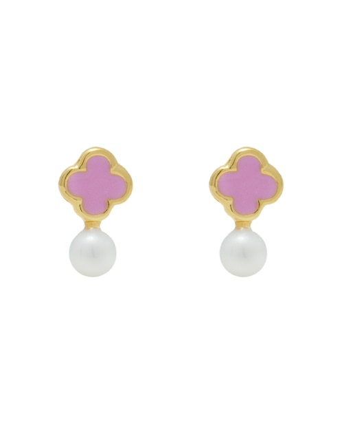 Broqueles de flor Roca de oro con acabado esmaltado perla
