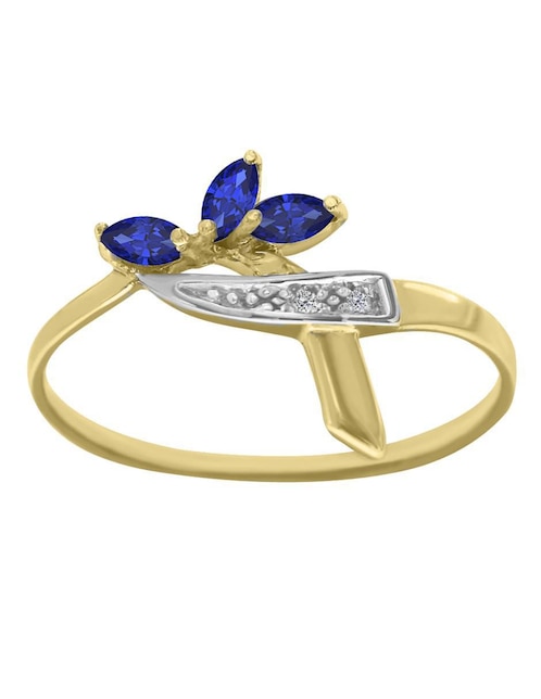 Anillo Fascinare Praga 14 k de oro amarillo zafiro y diamante brillante