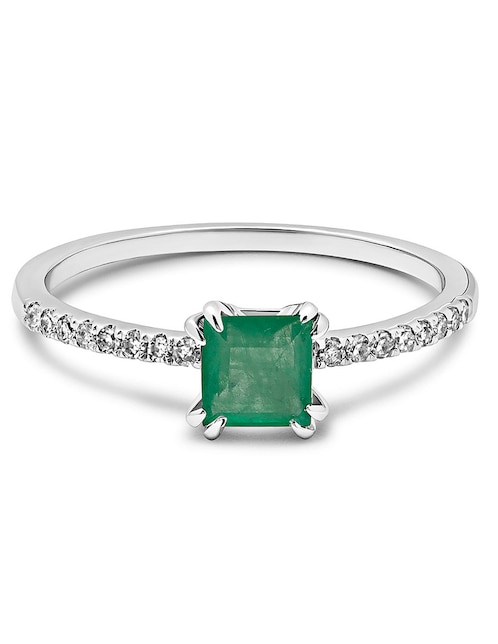 Anillo cuadrado 14 k de oro esmeralda y diamante pavé 1
