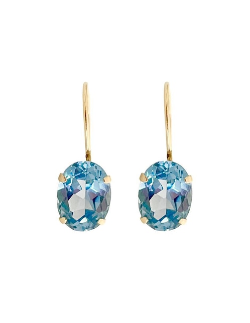 Aretes de óvalo Mancini de oro con acabado brillante aguamarina