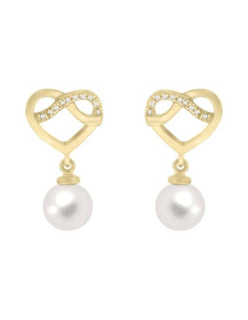 Aretes de corazón Fianelli Nixe de oro con acabado brillante perla y diamante