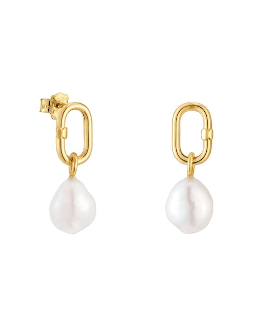 Aretes circulares Tous Hold Oval de oro con acabado brillante perla