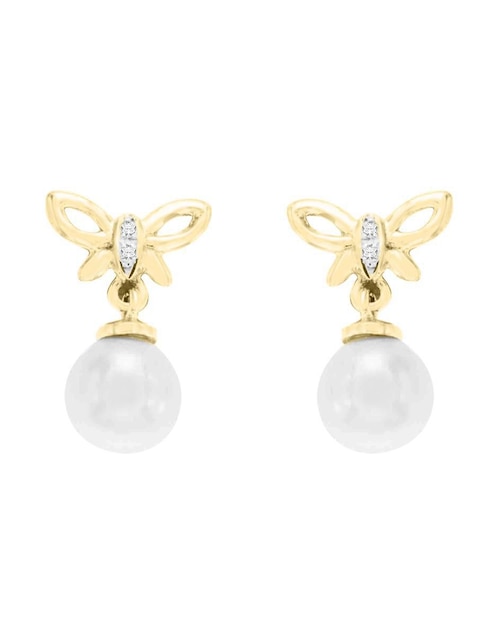 Aretes de mariposa Elen de oro con acabado brillante perla y diamante 1