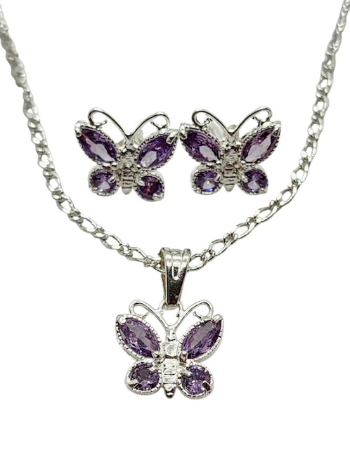 Aretes y collar de mariposa Limerence by Claudia Herrera Insectos de plata P925 zirconia