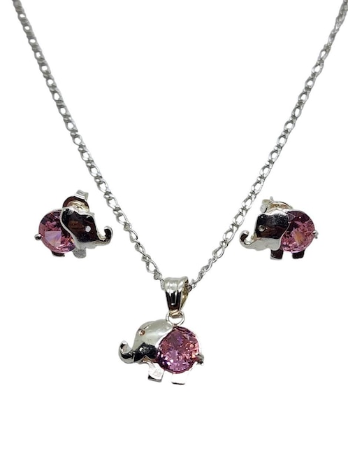 Aretes y collar de elefante Limerence by Claudia Herrera Mamifero de plata P925 zirconia