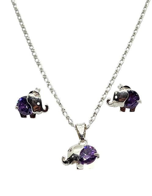 Aretes y collar de elefante Limerence by Claudia Herrera Mamifero de plata P925 zirconia