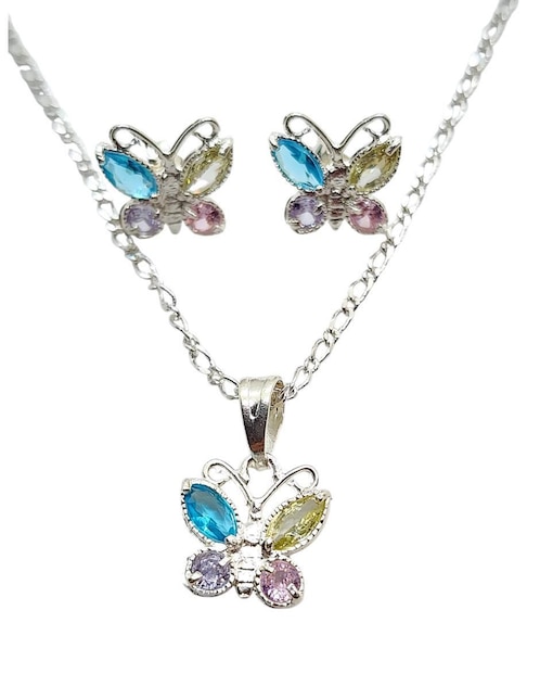 Aretes y collar de mariposa Limerence by Claudia Herrera Insectos de plata P925 zirconia