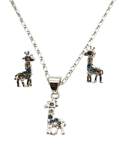 Aretes y collar de jirafa Limerence by Claudia Herrera Safari de plata P925 zirconia