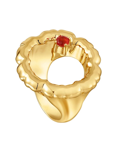 Anillo con gema de flor Tous Cachito Mío de plata P 925 cornalina con acabado baño de oro