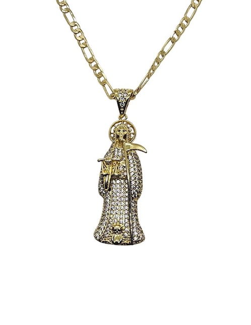 Collar con dije Limerence by Claudia Herrera Santa Muerte de oro laminado 14 k