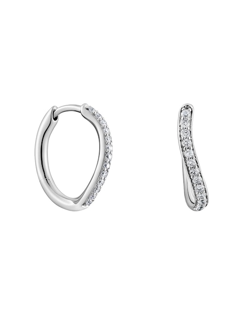 Aretes de aro circulares Tous New Hav de oro blanco con acabado pavé diamante