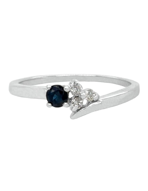 Anillo 14 k de oro blanco zafiro y diamante pulido 1