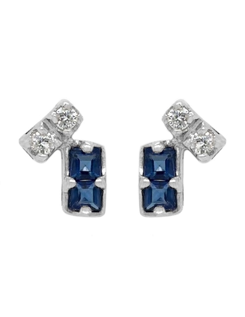Broqueles rectangulares Idc de oro blanco 14 k con acabado brillante zafiro y diamante