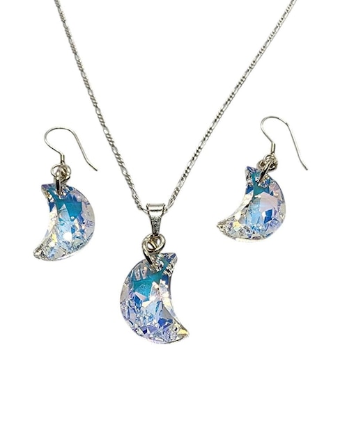 Aretes y collar de luna Limerence By Claudia Herrera tornasol lde plata P.925 zirconia