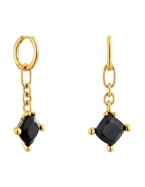 Aretes de aro cuadrados Tous de plata P 925 con acabado baño de oro ónix